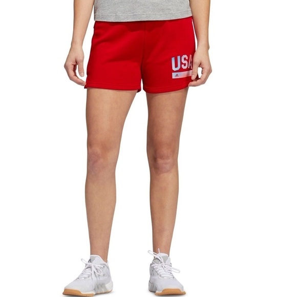 NWT Adidas Americana Logo Drawstring Sweatshorts Red - Picture 1 of 4